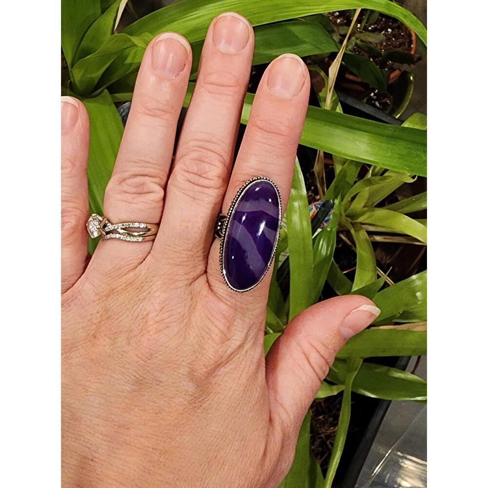 Size 8- 925 silver ring - purple striped agate - Picture 3 of 12